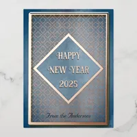 Happy new year 2025 Pink Gold pattern  Foil Holiday Postcard