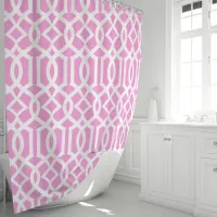 Pink and White Moroccan Trellis Pattern Shower Curtain