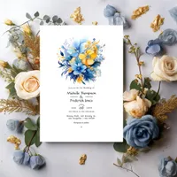 Thumbnail for Elemental Blue and Gold Floral Wedding Invitation