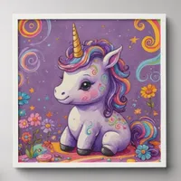 Adorable Purple Unicorn Illustration Peel And Stick Photo Tile