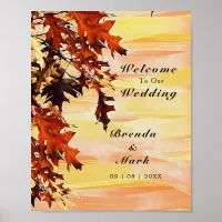 Autumn Leaves Orange Yellow Swirl Welcome Wedding Poster