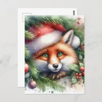 Adorable Watercolor Red Fox Christmas Postcard