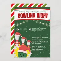 Holiday Bowling Night Santa Hats Green Background Invitation