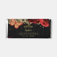 Vintage Red  Roses Black Gold Lace Quinceañera Hershey Bar Favors