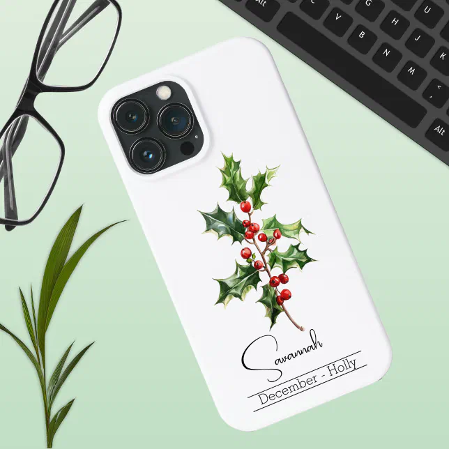 Birth Month Flower December Holly iPhone 13 Pro Max Case