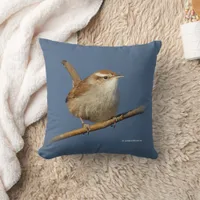 Curious Bewick's Wren Songbird on Branch Throw Pillow