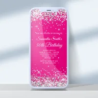 Hot Pink and Silver Glitter 50th Birthday Invitation