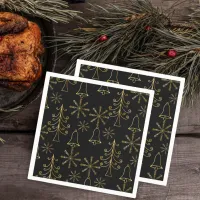 Gold Christmas Tree Bell and Snowflake Pattern Napkins