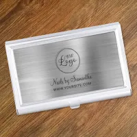 Business Logo Faux Silver Foil Business Card Case