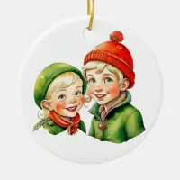 Vintage Christmas Elf  Personalized Ceramic Ornament