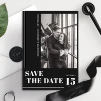 Modern Minimalist Bold Black and White Photo Save The Date