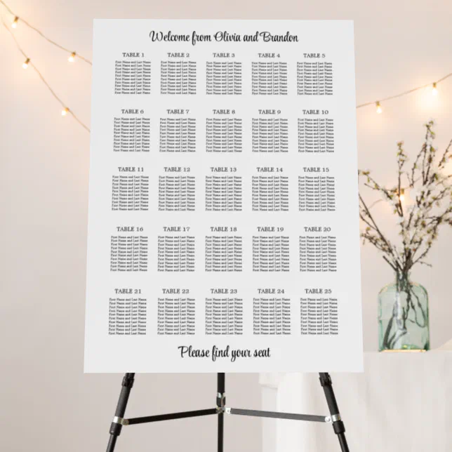 Stylish 25 Table Wedding Seating Chart Foam Board