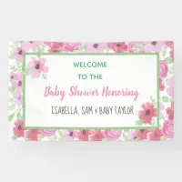 Pink Watercolor Floral Girl's Baby Shower Banner