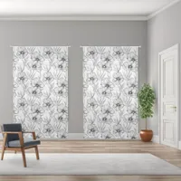 Modern Botanical Black and White Floral Pattern Sheer Curtains