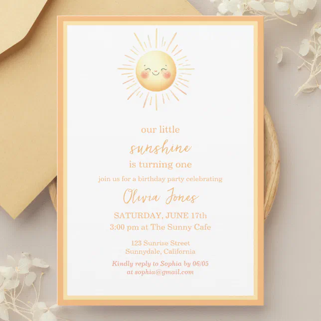 Cute Sunshine Orange and Yellow Boho 1st Birthday Invitation