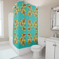 Elegant Orange Flowers - Aqua Shower Curtain