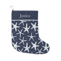 Beach Starfish Navy Blue Coastal Large Christmas Stocking