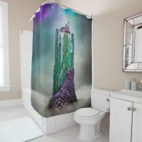 Cosmic Gemstone and Glass \|/ Universe AI Art Shower Curtain