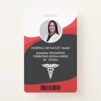 Red and Black Nurse Photo ID Badge