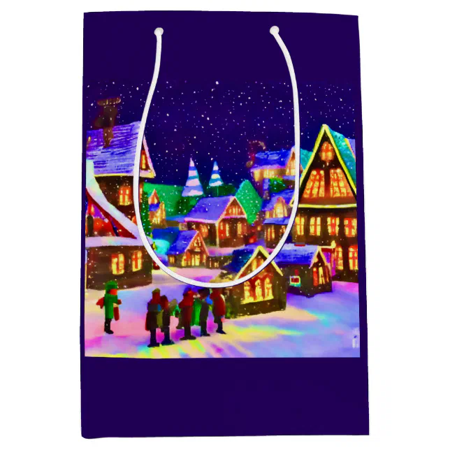 Village lit in winter medium gift bag