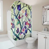 Leaves and butterflies painting shower curtain