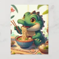 Adorable Alligator Eating Noodles Postcard