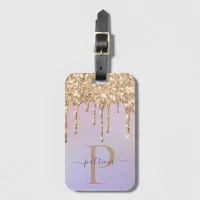 Glam Gold Glitter Drips Elegant Monogram Luggage T Luggage Tag