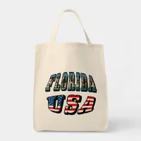 Florida Picture and USA Flag Text Tote Bag