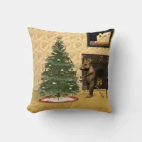 Cute Mouse Decorating a Christmas Tree Throw Pillow