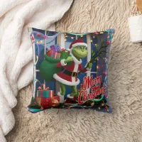 The Grinch stealing Christmas gifts at night Throw Pillow