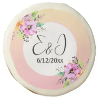 Elegant Petunias Floral Yellow and Pink Initials Sugar Cookie