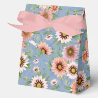 Pretty Pink Daisies on Blue Floral Pattern Favor Boxes