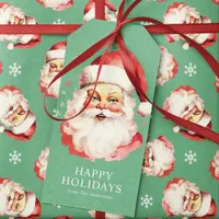 Green Vintage Retro Santa Claus Christmas Gift Tags