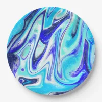 Melted Blue | Marble Fluid Art Paper Plates