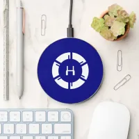 Futuristic SciFi Circle With Custom Monogram Blue Wireless Charger