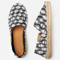 Black White Block Print Diamond Batik Retro 90s Espadrilles