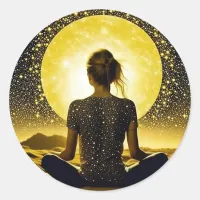 Woman Meditation Under the Moon Celestial Classic Round Sticker