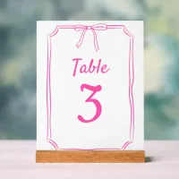 Modern Simple Bow Wedding Hot Pink Table Number Acrylic Sign