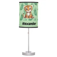 Cute Cartoon Tiger on Tropical Leaves Table Lamp