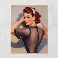 AI Generated Vintage Style Pinup Woman Postcard