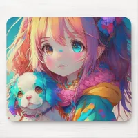 Anime Girl with Puppy Mouse Pad