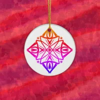 Pink Feathery Diamond Mandala #7  Ceramic Ornament