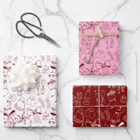 Trendy Hand Drawn Monochrome Red & White Xmas Wrapping Paper Sheets