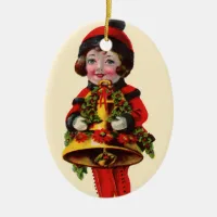 Vintage Christmas Girl with Bell Ceramic Ornament