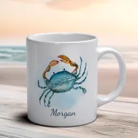 Watercolor Aqua Blue Crab Personalized Coastal Coffee Mug