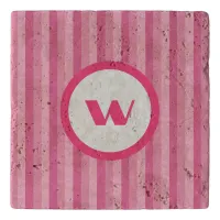 Rustic Pink Striped Stone Trivet with Monogram