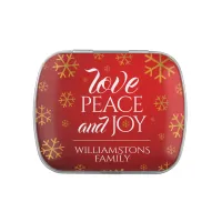 Festive Red Love, Peace, and Joy with Snowflakes Jelly Belly Tin