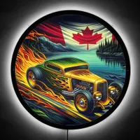 Vintage hot rod racing by a scenic Canadian lake LED Sign