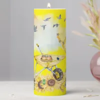 Cute Watercolor Cottagecore Yellow on yellow | Pillar Candle