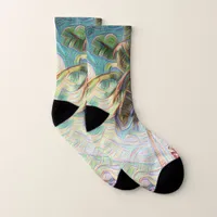 Abstract Rainbow Palm Tree on Isla Saona Caribbean Socks